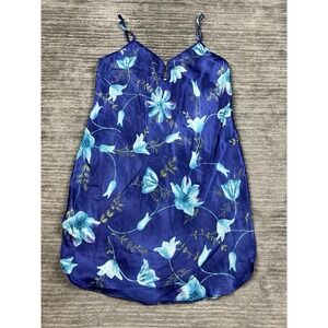 Secret Treasures Slip Womens Medium Blue Floral Satin Sleeveless Polyester‎